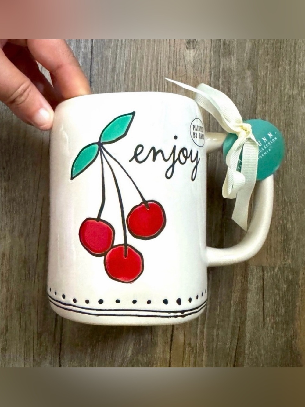 Rae Dunn Hand Painted Cherry Themed Coffee Mug
